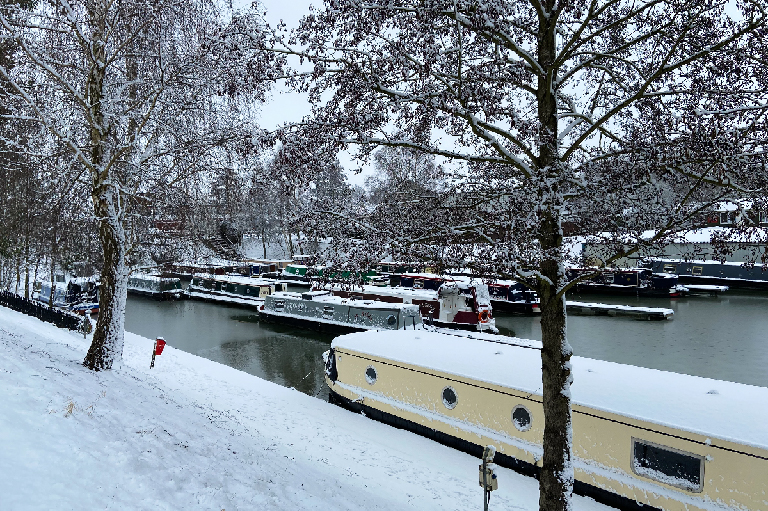 Narrowboats in Marina in Snow image